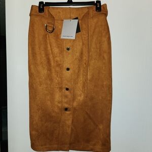 Brown Suede Midi Skirt